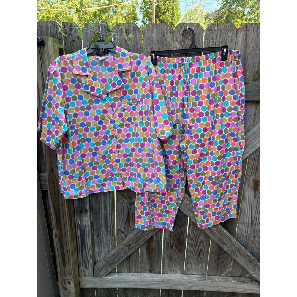 Sleep Sense Woman 1X Pajama Set Cotton Polka Dot Short Sleeve Top Crop Pants